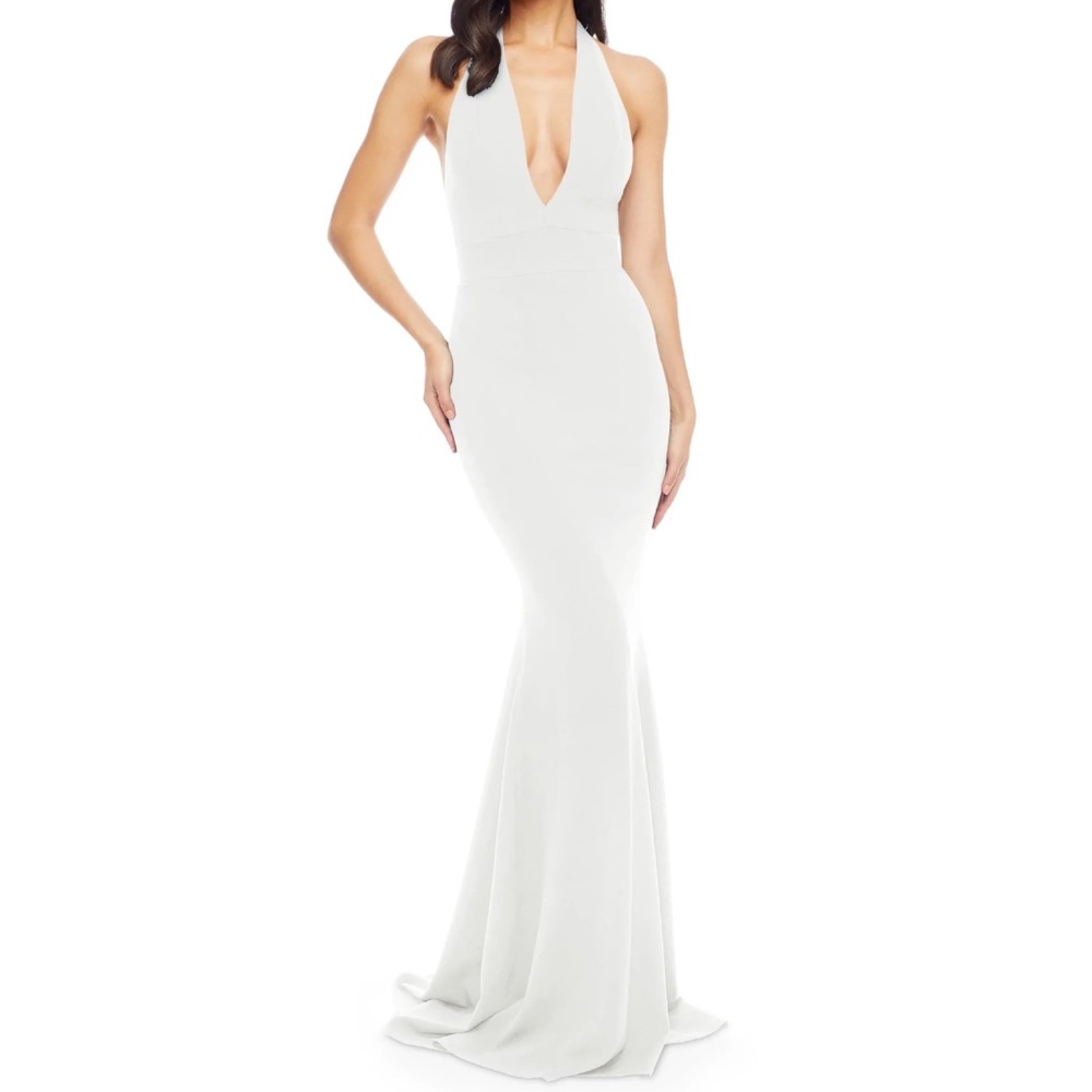 NEW Dress the Population Camden White Halter Plunge Gown Large